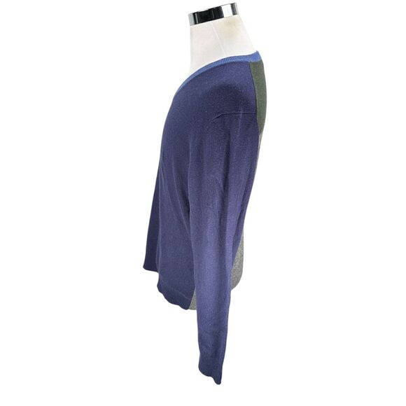 Neiman Marcus Sweater Mens Large 100% Cashmere Blue Gray Green V-Neck Colorblock - Picture 3 of 8